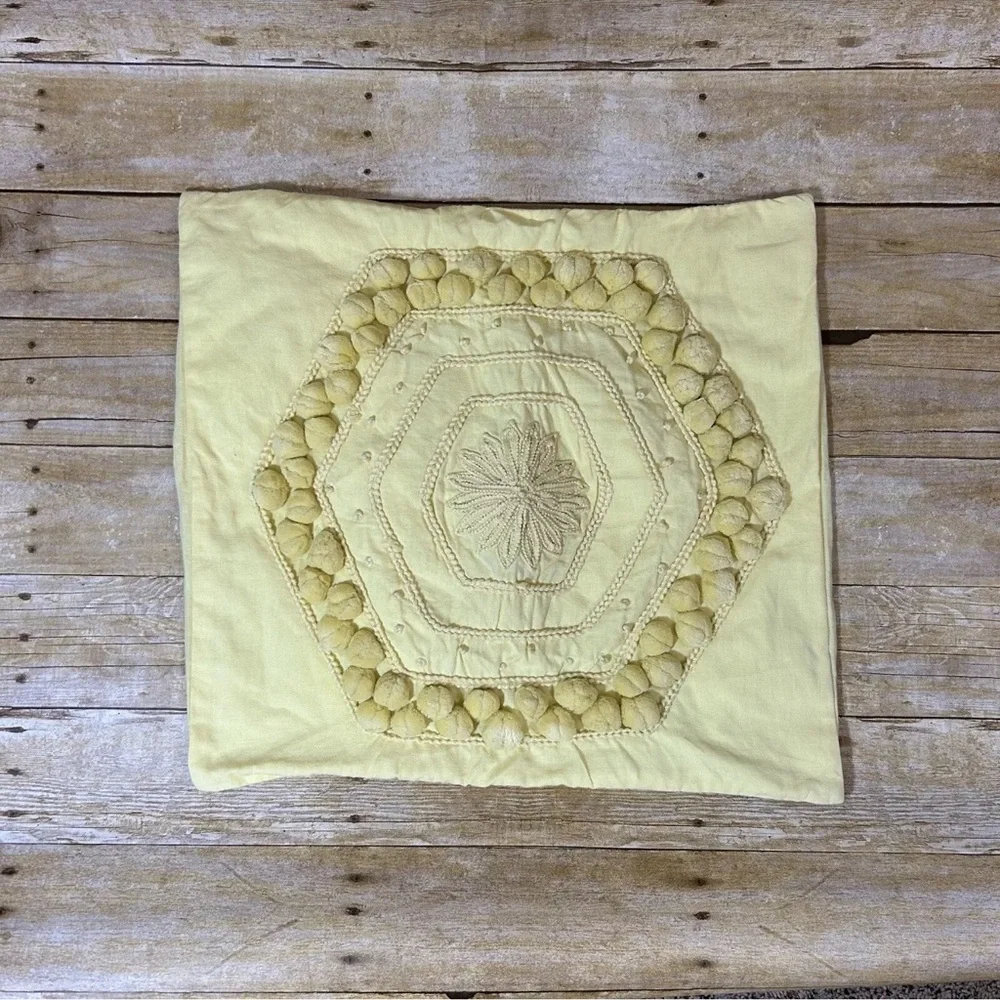 Pottery Barn Pillow Cover Yellow Pom Pom Embroidered 20